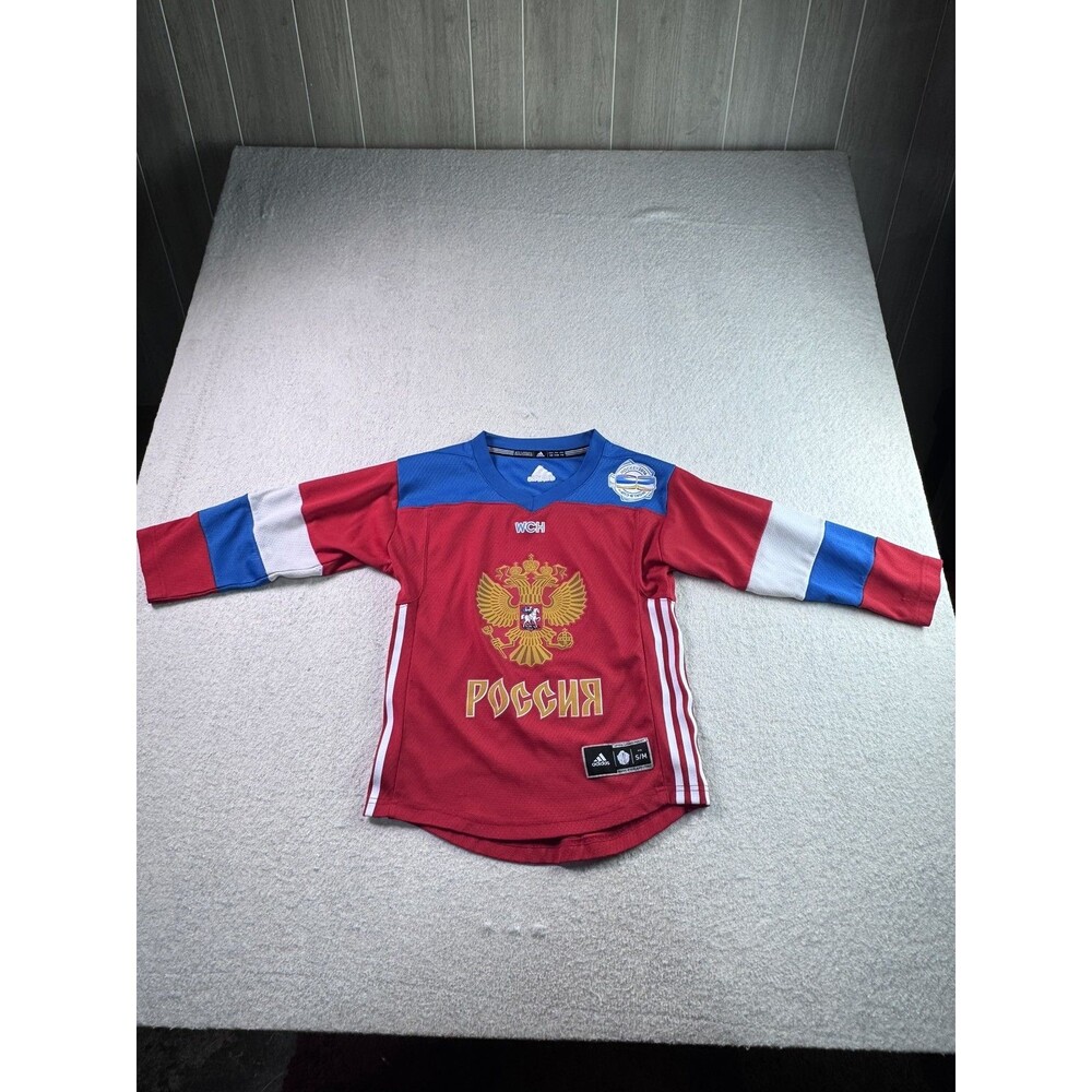 Adidas Russia World Cup of Hockey 2016 WCH Youth S/M Hockey Jersey Red Blue